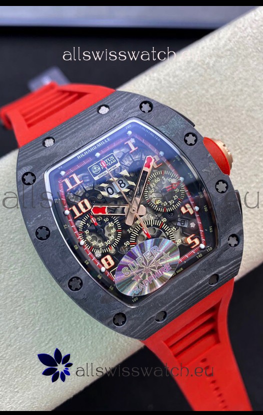 Richard Mille RM011 Felipe Massa 1:1 Mirror Black Forged Carbon Case Red Strap