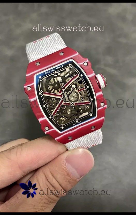 Richard Mille Super Clone RM67-02 Mutaz Barshim Red Carbon TPT 37 Grams Watch White Strap
