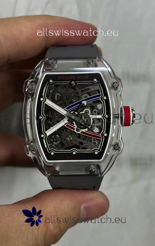 Richard Mille Super Clone RM67-02 Sapphires Casing Watch Grey Rubber Strap