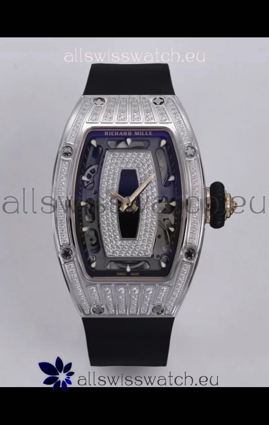 Richard Mille Super Clone RM07-01 Diamonds Paved 904L Steel Casing Automatic Replica Watch