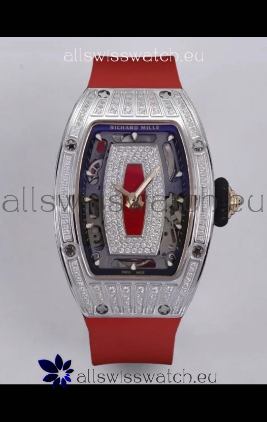 Richard Mille Super Clone RM07-01 Diamonds Paved 904L Steel Casing Automatic Replica Watch