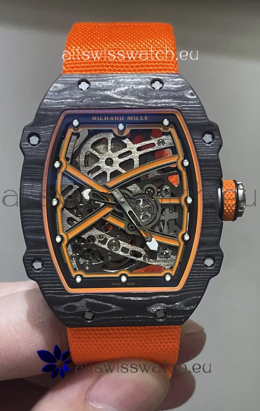 Richard Mille Super Clone RM67-02 Black Carbon TPT 37 Grams Watch Orange Strap