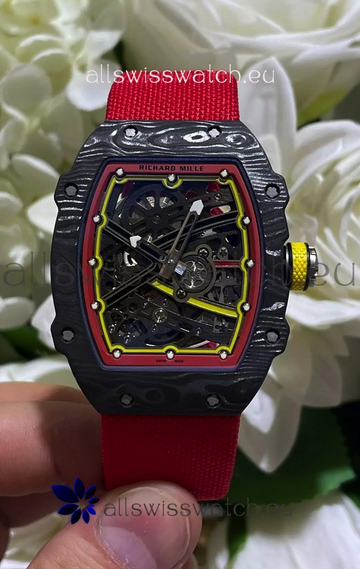 Richard Mille Super Clone RM67-02 Alexander Zverev Black Carbon TPT 37 Grams Watch Red Strap