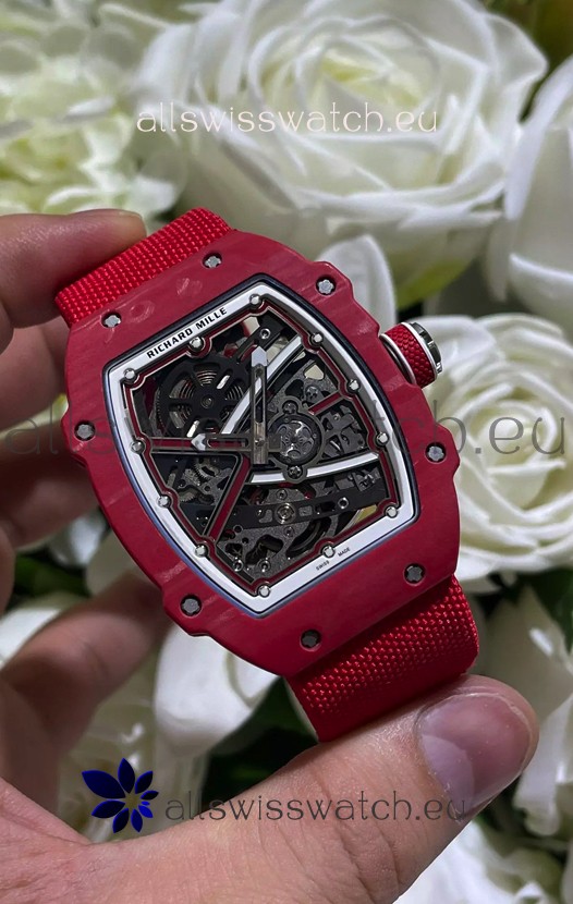 Richard Mille Super Clone RM67-02 Red Carbon TPT 37 Grams Watch Red Strap