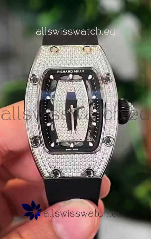 Richard Mille RM007 Diamonds Paved Black Dial 904L Steel Superclone Swiss Watch