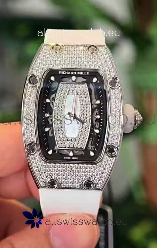 Richard Mille RM007 Diamonds Paved Black Dial 904L Steel Superclone Swiss Watch