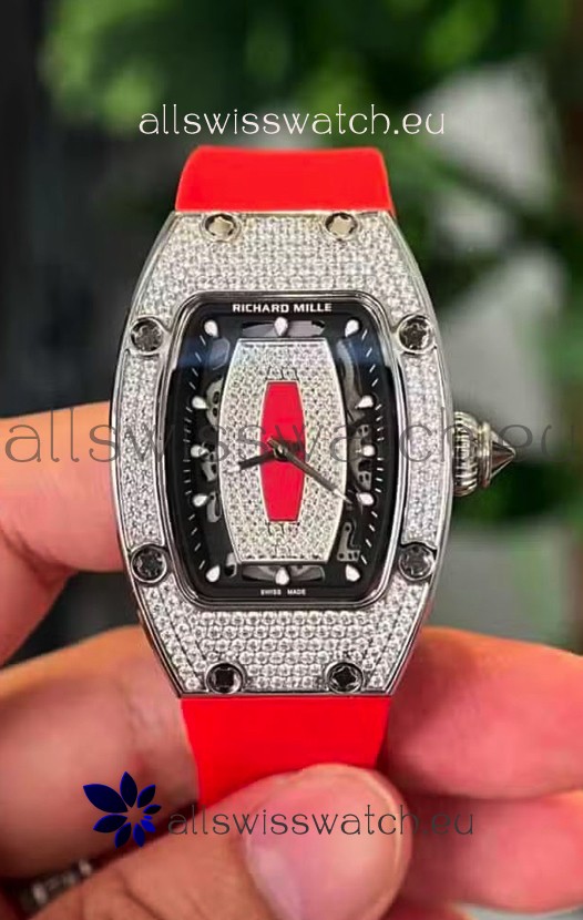 Richard Mille RM007 Diamonds Paved Black Dial 904L Steel Superclone Swiss Watch