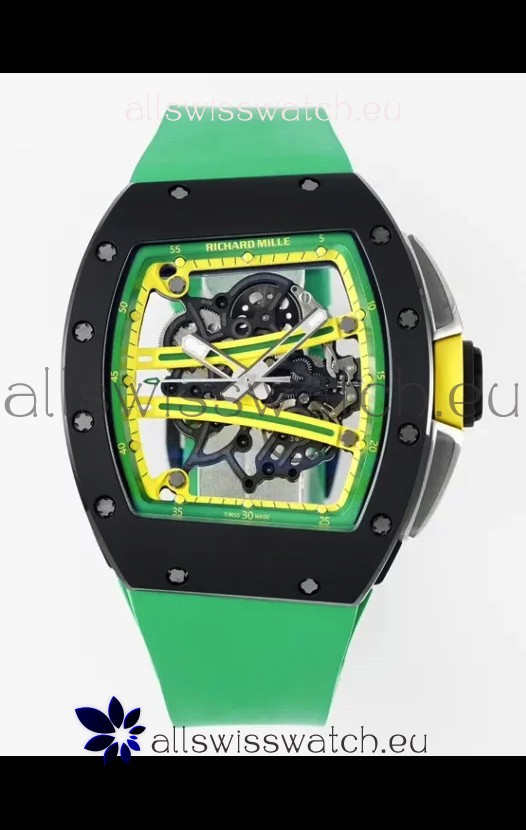 Richard Mille Super Clone RM61-01 Black Ceramic Green Strap Swiss Replica Watch