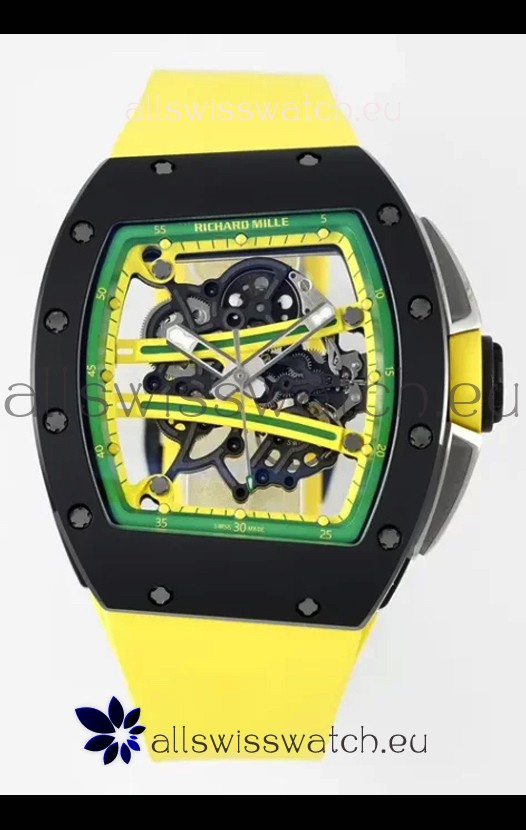 Richard Mille Super Clone RM61-01 Black Ceramic Yellow Strap Swiss Replica Watch