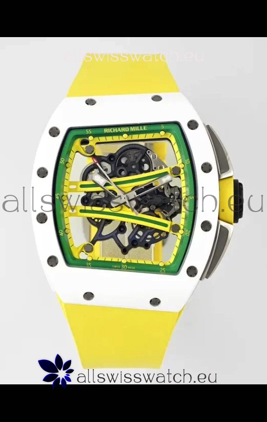 Richard Mille Super Clone RM61-01 White Ceramic Yellow Strap Swiss Replica Watch