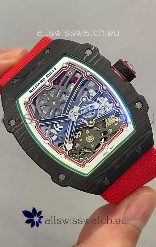 Richard Mille Super Clone RM67-02 Black Carbon TPT 37 Grams Watch Red Strap
