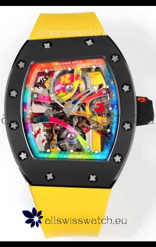 Richard Mille Super Clone RM68-01 Black Ceramic Casing Yellow Strap Tourbillon Swiss Replica