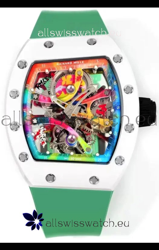 Richard Mille Super Clone RM68-01 White Ceramic Casing Green Strap Tourbillon Swiss Replica