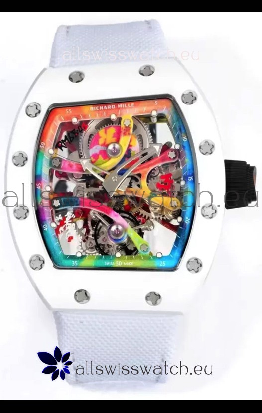 Richard Mille Super Clone RM68-01 White Ceramic Casing Nylon Strap Tourbillon Swiss Replica