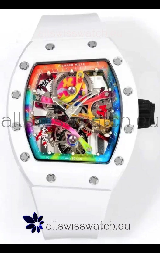 Richard Mille Super Clone RM68-01 White Ceramic Casing White Strap Tourbillon Swiss Replica