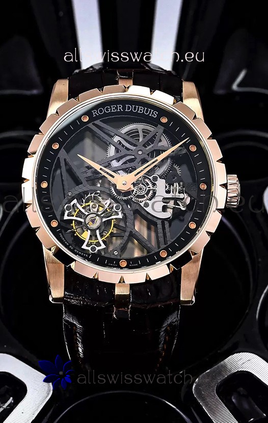 Roger Dubuis Excalibur Spider Flying Tourbillon Skeleton Rose Gold Casing 42MM 1:1 Mirror Swiss Watch