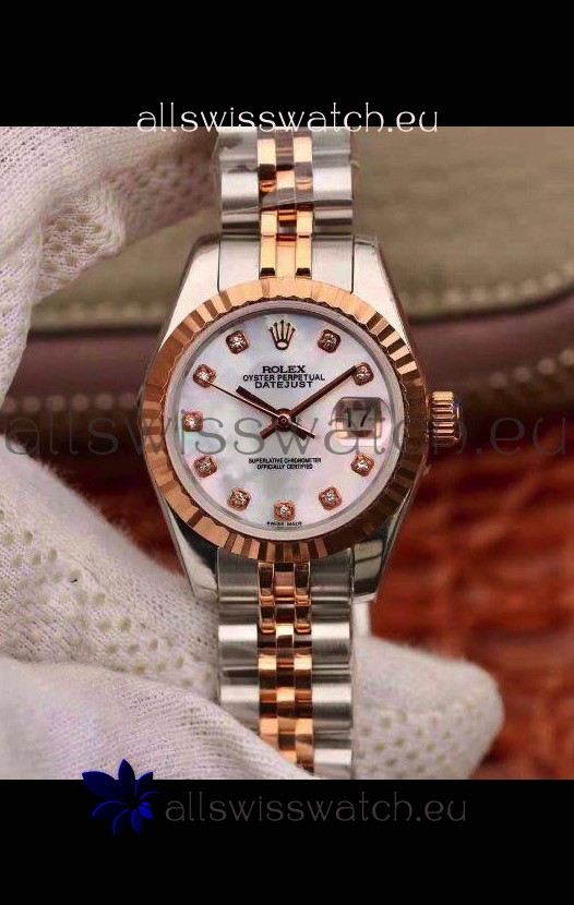 Rolex Datejust Ladies 28MM Cal.3135 Movement Swiss Replica in 904L Steel Rose Gold 2 Tone Case