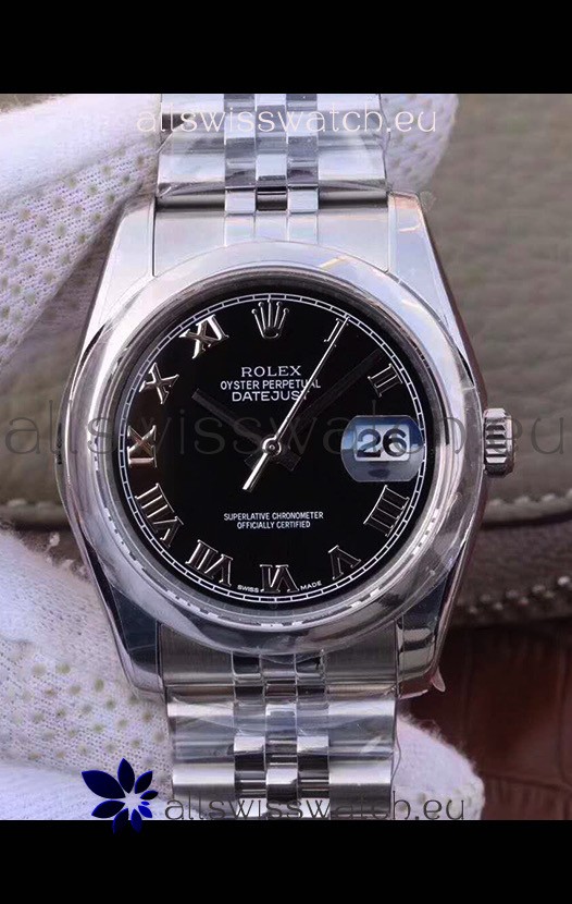 Rolex Datejust 36MM Cal.3135 Movement Swiss Replica Watch in 904L Steel Casing in Black Dial