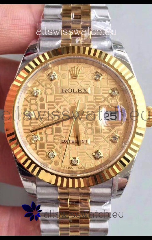 Rolex Datejust 41MM Cal.3135 Movement Swiss Replica Watch in 904L Steel Two Tone Casing Computer Dial
