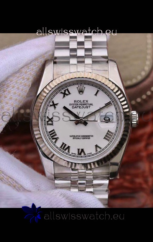 Rolex Datejust 36MM Cal.3135 Movement Swiss Replica Watch in 904L Steel Casing in White Roman Dial