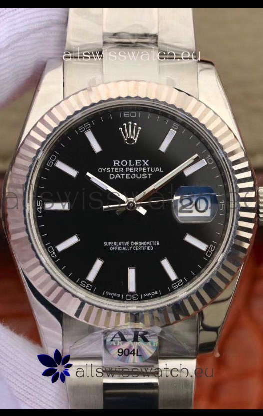 Rolex Datejust 41MM Cal.3135 Movement Swiss Replica Watch in 904L Steel Casing Black Dial