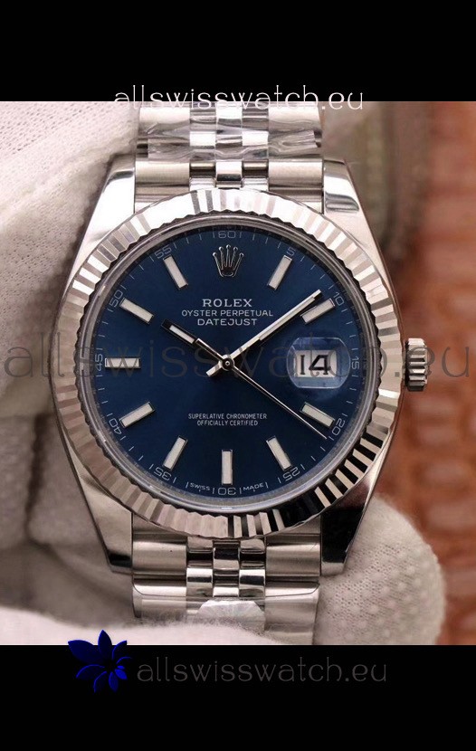 Rolex Datejust 41MM Cal.3135 Movement Swiss Replica Watch in 904L Steel Casing Blue Dial