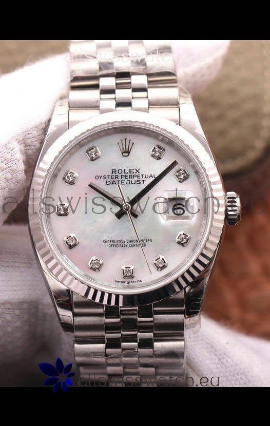 Rolex Datejust 36MM Cal.3135 Movement Swiss Replica Watch in 904L Steel Pearl Dial 