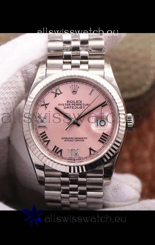 Rolex Datejust 36MM Cal.3135 Movement Swiss Replica Watch in 904L Steel Pink Dial 