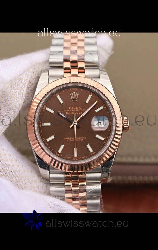 Rolex Datejust 41MM Cal.3135 Movement Swiss Replica Watch in 904L Steel Two Tone Brown Dial