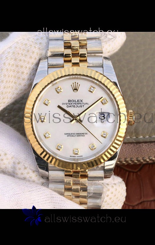 Rolex Datejust 41MM Cal.3135 Movement Swiss Replica Watch in 904L Steel Two Tone Pearl Dial