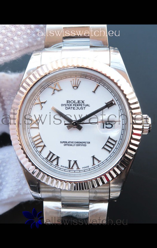 Rolex Datejust 41MM Cal.3135 Movement Swiss Replica Watch in 904L Steel Roman White Dial
