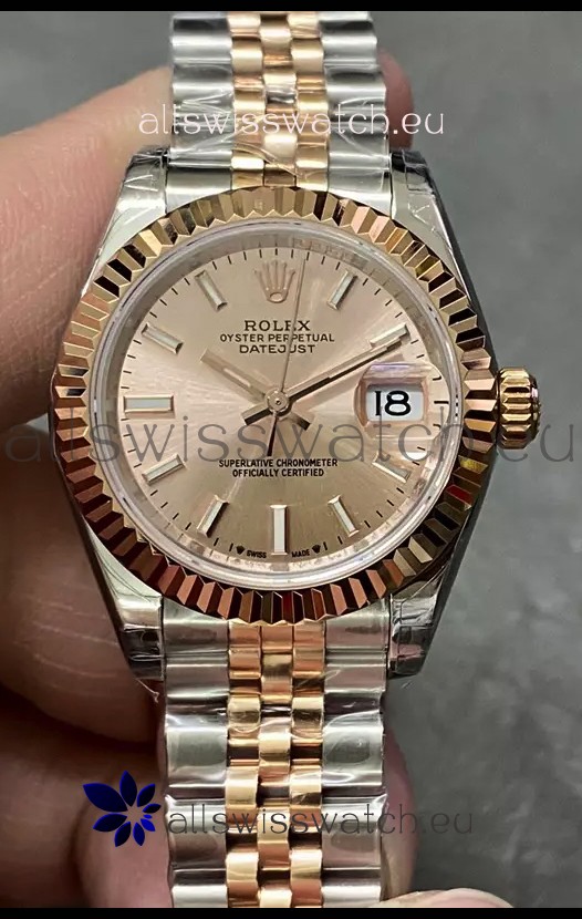 Rolex Datejust Super Clone Green Dial 2 Tone Rose Gold - Gold Dial Watch 28MM