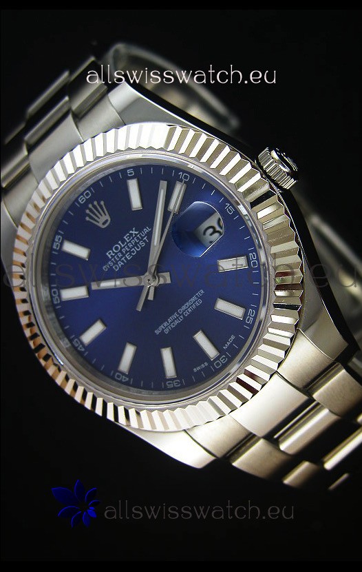 Rolex Datejust Japanese Replica Watch - Blue Dial in 41MM with Oyster Strap