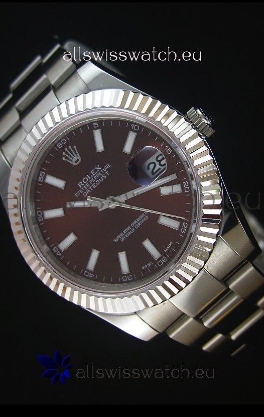 Rolex Datejust Japanese Replica Watch - Deep Red Dial in 41MM with Oyster Strap