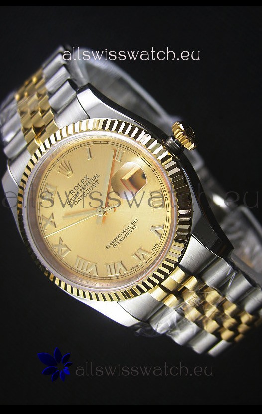 Rolex Datejust Replica Japanese Watch - Two Tone Plating with Gold Dial in 36MM Casing