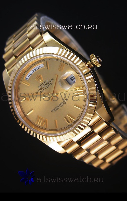 Rolex Day Date Japanese Replica Watch - Yellow Gold Casing in Gold Dial 40MM