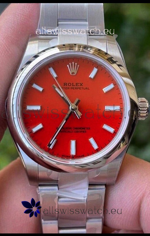 Rolex Oyster Perpetual REF#277200 31MM Swiss Movement Swiss Replica Red Dial 904L Steel 1:1 Mirror Replica Watch