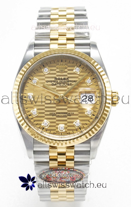 Rolex Super Clone Datejust ETA 3235 Movement 36MM Two Tone Yellow Gold Swiss Fluted Dial