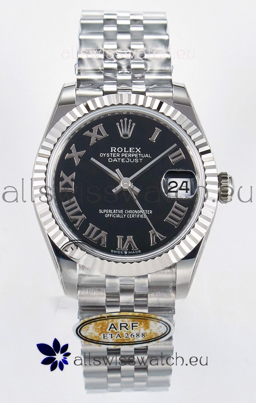 Rolex Super Clone Datejust ETA 2688 Movement 31MM Stainless Steel Black Roman Dial Watch 