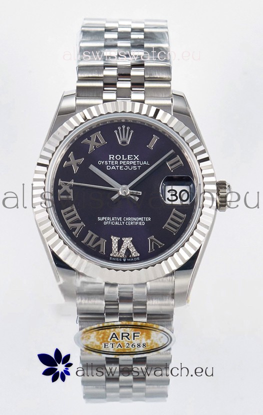 Rolex Super Clone Datejust ETA 2688 Movement 31MM Stainless Steel Purple Roman Dial Watch 