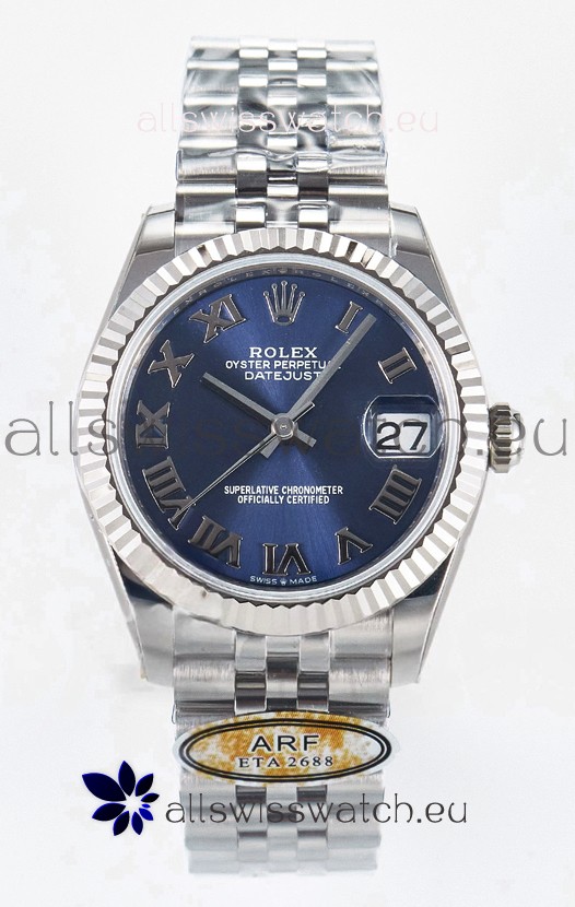 Rolex Super Clone Datejust ETA 2688 Movement 31MM Stainless Steel Blue Roman Dial Watch 