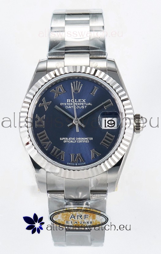 Rolex Super Clone Datejust ETA 2688 Movement 31MM Stainless Steel Blue Roman Dial Watch 