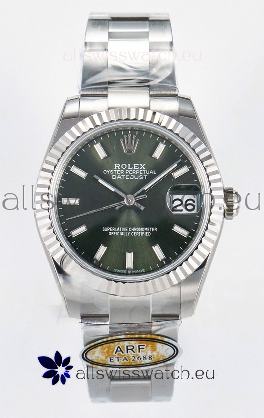 Rolex Super Clone Datejust ETA 2688 Movement 31MM Stainless Steel Case Green Dial Watch