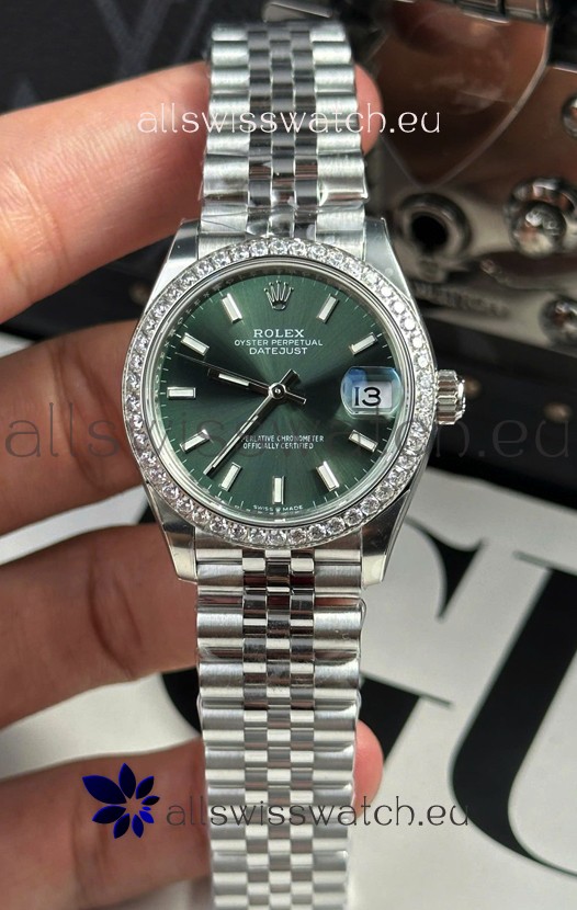 Rolex Super Clone Datejust ETA 2688 Movement 31MM Stainless Steel Case Green Dial Watch
