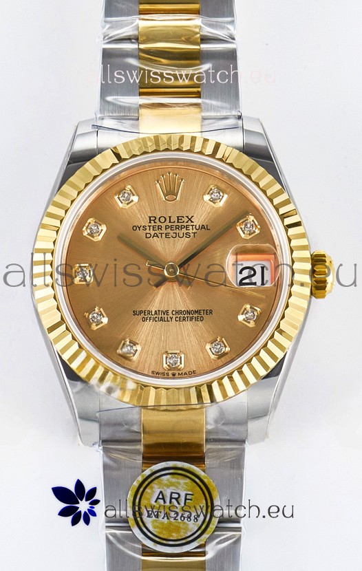 Rolex Super Clone Datejust ETA 2688 Movement 31MM Two Tone Yellow Gold Swiss Gold Dial