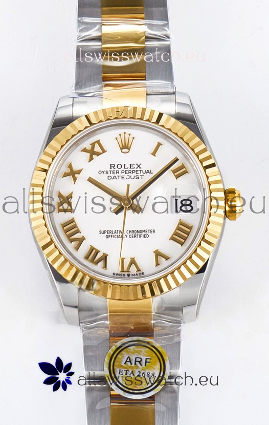 Rolex Super Clone Datejust ETA 2688 Movement 31MM Two Tone Yellow Gold Swiss White Dial