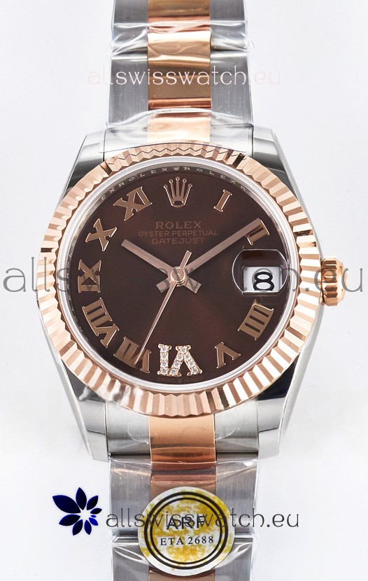 Rolex Super Clone Datejust ETA 2688 Movement 31MM Two Tone Rose Gold Swiss Brown Dial