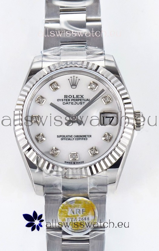 Rolex Super Clone Datejust ETA 2688 Movement 31MM Stainless Steel Pearl Dial Watch 