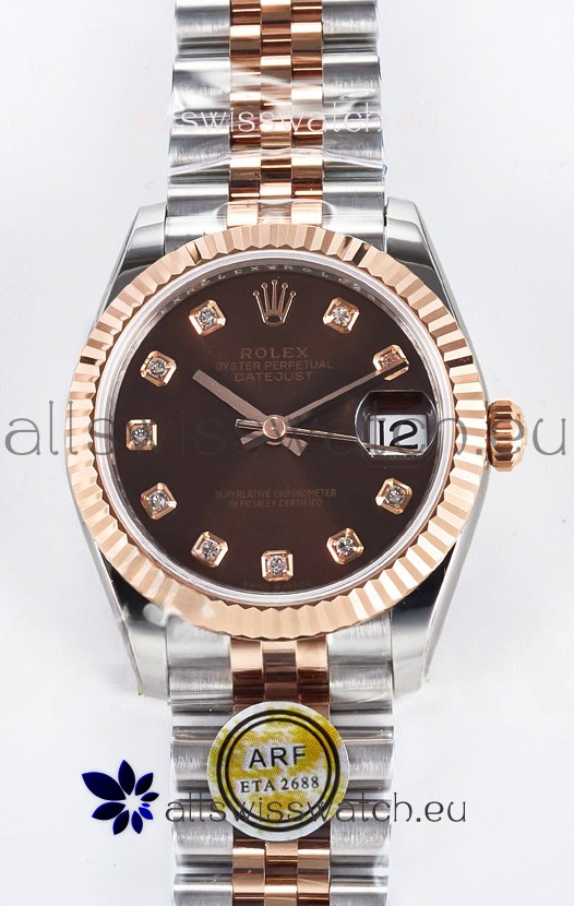Rolex Super Clone Datejust ETA 2688 Movement 31MM Two Tone Rose Gold Swiss Brown Dial