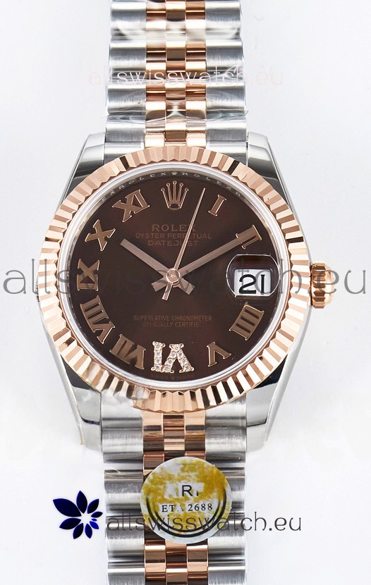 Rolex Super Clone Datejust ETA 2688 Movement 31MM Two Tone Rose Gold Swiss Brown Dial